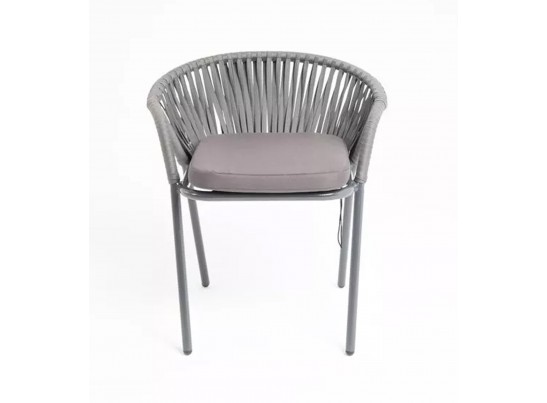 "Женева" стул плетеный из роупа, каркас алюминий темно-серый (RAL7024) муар, роуп серый 15мм, ткань серая 017 в Набережных Челнах