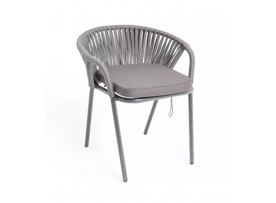 "Женева" стул плетеный из роупа, каркас алюминий темно-серый (RAL7024) муар, роуп серый 15мм, ткань серая 017 в Набережных Челнах