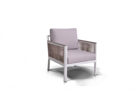 "Сан Ремо" кресло плетеное из роупа садовое, каркас алюминий белый, роуп бежевый, ткань бежевая в Набережных Челнах