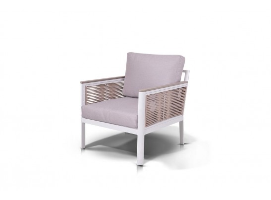 "Сан Ремо" кресло плетеное из роупа садовое, каркас алюминий белый, роуп бежевый, ткань бежевая в Набережных Челнах