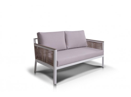 "Сан Ремо" диван 2-местный плетеный из роупа, каркас алюминий белый, роуп бежевый, ткань бежевая в Набережных Челнах