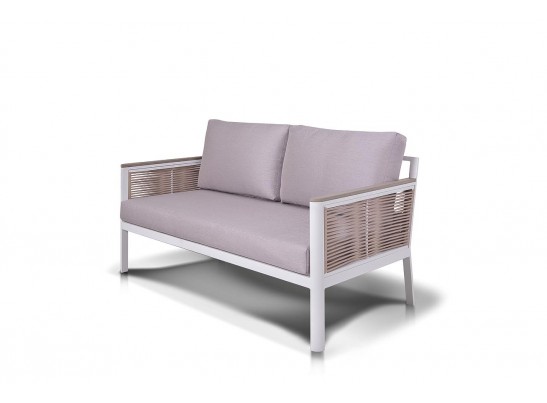 "Сан Ремо" диван 2-местный плетеный из роупа, каркас алюминий белый, роуп бежевый, ткань бежевая в Набережных Челнах