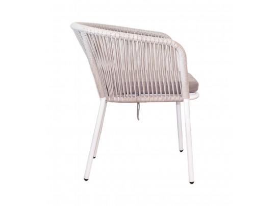 "Марсель" стул плетеный из роупа, каркас алюминий белый шагрень, роуп бежевый круглый, ткань бежевая в Набережных Челнах