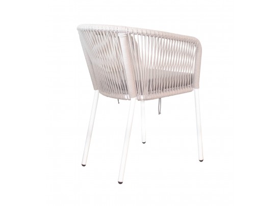 "Марсель" стул плетеный из роупа, каркас алюминий белый шагрень, роуп бежевый круглый, ткань бежевая в Набережных Челнах