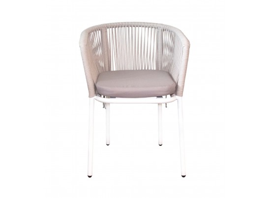 "Марсель" стул плетеный из роупа, каркас алюминий белый шагрень, роуп бежевый круглый, ткань бежевая в Набережных Челнах