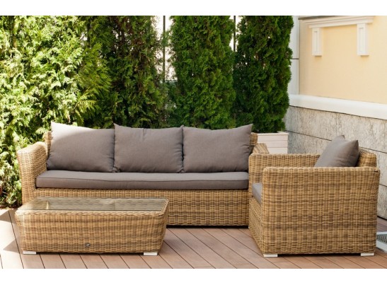 "Капучино" диван из искусственного ротанга трехместный, цвет соломенный в Набережных Челнах