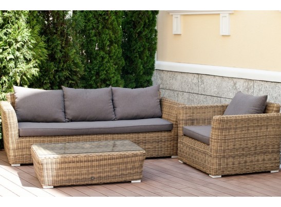 "Капучино" диван из искусственного ротанга трехместный, цвет соломенный в Набережных Челнах