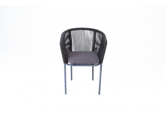 "Марсель" стул плетеный из роупа, каркас алюминий темно-серый (RAL7024) шагрень, роуп темно-серый круглый, ткань темно-серая в Набережных Челнах
