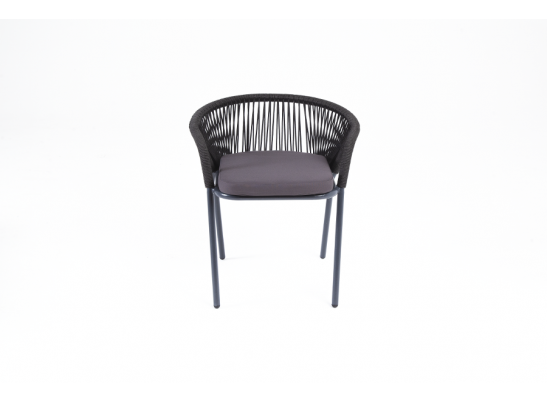 "Женева" стул плетеный из роупа, каркас алюминий темно-серый (RAL7024) шагрень, роуп темно-серый круглый, ткань темно-серая в Набережных Челнах