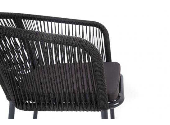 "Марсель" стул плетеный из роупа, каркас алюминий темно-серый (RAL7024) шагрень, роуп темно-серый круглый, ткань темно-серая в Набережных Челнах