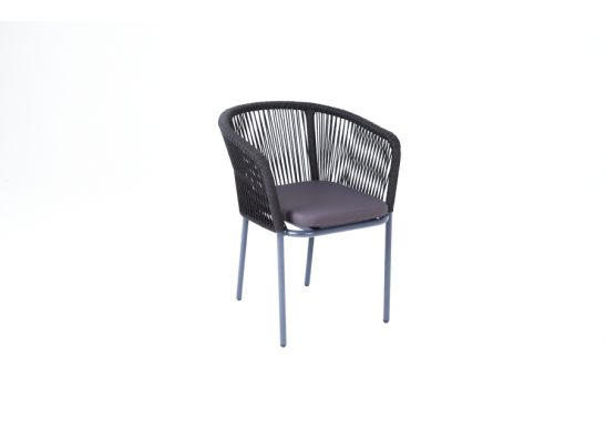 "Марсель" стул плетеный из роупа, каркас алюминий темно-серый (RAL7024) шагрень, роуп темно-серый круглый, ткань темно-серая в Набережных Челнах