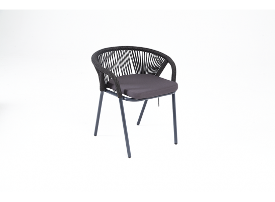 "Женева" стул плетеный из роупа, каркас алюминий темно-серый (RAL7024) шагрень, роуп темно-серый круглый, ткань темно-серая в Набережных Челнах