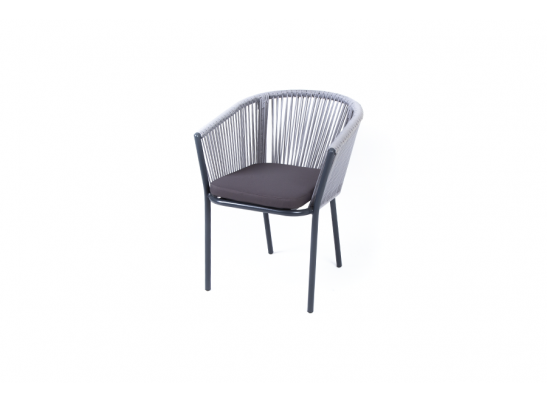 "Марсель" стул плетеный из роупа, каркас алюминий темно-серый, роуп светло-серый, ткань темно-серая в Набережных Челнах