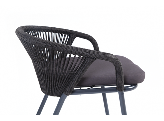 "Женева" стул плетеный из роупа, каркас алюминий темно-серый (RAL7024) шагрень, роуп темно-серый круглый, ткань темно-серая в Набережных Челнах