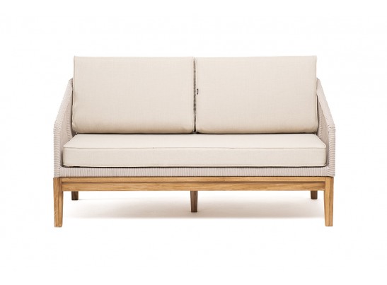 "Канны" диван 2-местный плетеный из роупа, основание дуб, роуп бежевый круглый, ткань бежевая 052 в Набережных Челнах