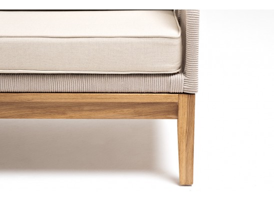 "Канны" диван 2-местный плетеный из роупа, основание дуб, роуп бежевый круглый, ткань бежевая 052 в Набережных Челнах