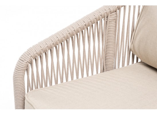 "Канны" диван 2-местный плетеный из роупа, основание дуб, роуп бежевый круглый, ткань бежевая 052 в Набережных Челнах