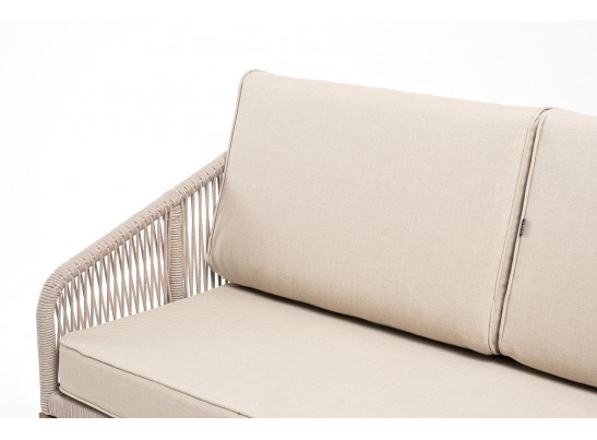 "Канны" диван 2-местный плетеный из роупа, основание дуб, роуп бежевый круглый, ткань бежевая 052 в Набережных Челнах