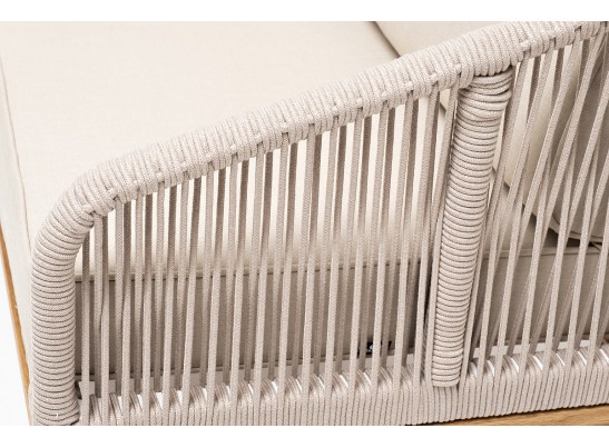 "Канны" диван 2-местный плетеный из роупа, основание дуб, роуп бежевый круглый, ткань бежевая 052 в Набережных Челнах