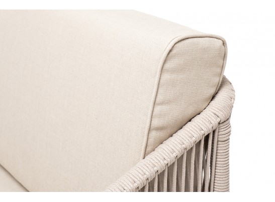 "Канны" диван 2-местный плетеный из роупа, основание дуб, роуп бежевый круглый, ткань бежевая 052 в Набережных Челнах