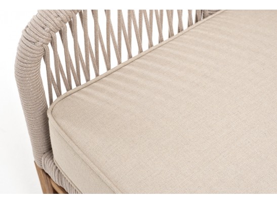 "Канны" диван 2-местный плетеный из роупа, основание дуб, роуп бежевый круглый, ткань бежевая 052 в Набережных Челнах