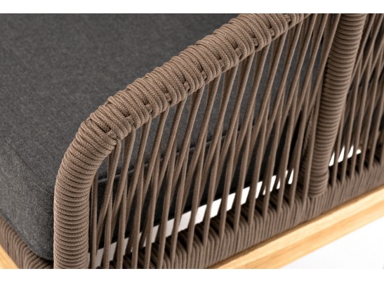 "Канны" диван 2-местный плетеный из роупа, основание дуб, роуп коричневый круглый, ткань темно-серая 027 в Набережных Челнах