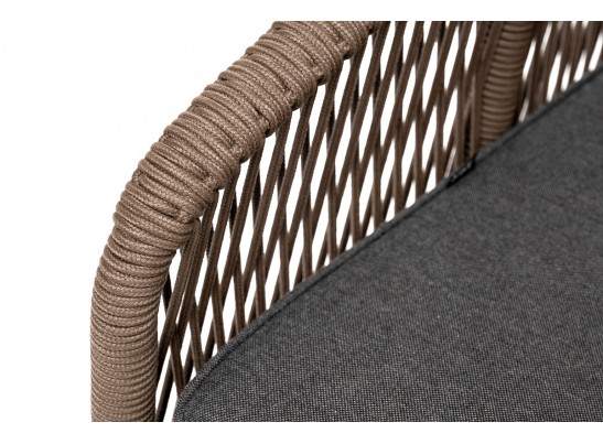 "Канны" диван 2-местный плетеный из роупа, основание дуб, роуп коричневый круглый, ткань темно-серая 027 в Набережных Челнах