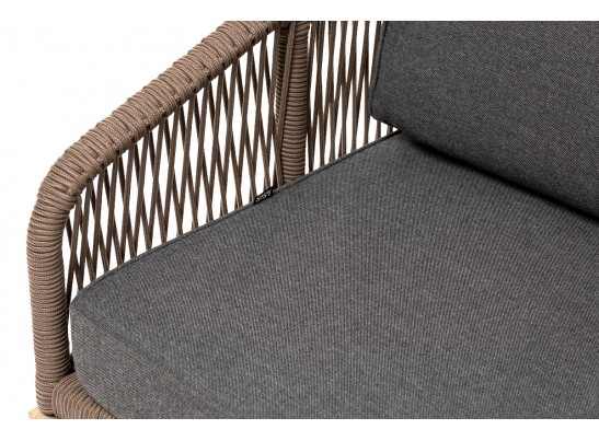 "Канны" диван 2-местный плетеный из роупа, основание дуб, роуп коричневый круглый, ткань темно-серая 027 в Набережных Челнах