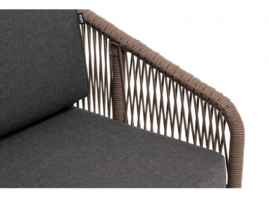 "Канны" диван 2-местный плетеный из роупа, основание дуб, роуп коричневый круглый, ткань темно-серая 027 в Набережных Челнах