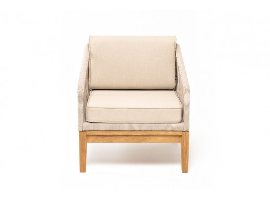 "Канны" кресло плетеное из роупа, основание дуб, роуп бежевый круглый, ткань бежевая 052 в Набережных Челнах