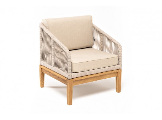 "Канны" кресло плетеное из роупа, основание дуб, роуп бежевый круглый, ткань бежевая 052 в Набережных Челнах