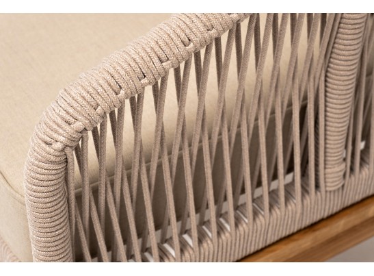 "Канны" кресло плетеное из роупа, основание дуб, роуп бежевый круглый, ткань бежевая 052 в Набережных Челнах