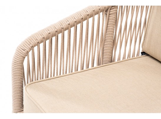 "Канны" кресло плетеное из роупа, основание дуб, роуп бежевый круглый, ткань бежевая 052 в Набережных Челнах