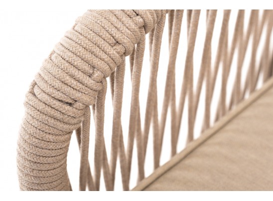 "Канны" кресло плетеное из роупа, основание дуб, роуп бежевый круглый, ткань бежевая 052 в Набережных Челнах