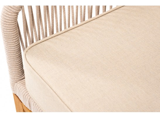 "Канны" кресло плетеное из роупа, основание дуб, роуп бежевый круглый, ткань бежевая 052 в Набережных Челнах