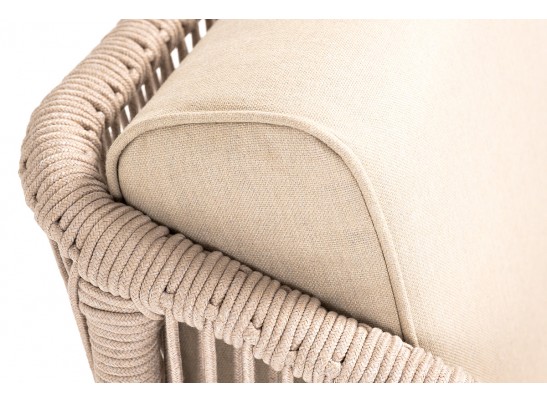 "Канны" кресло плетеное из роупа, основание дуб, роуп бежевый круглый, ткань бежевая 052 в Набережных Челнах