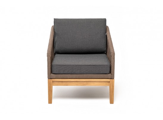 "Канны" кресло плетеное из роупа, основание дуб, роуп коричневый круглый, ткань темно-серая 027 в Набережных Челнах