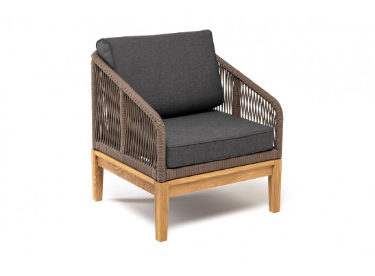 "Канны" кресло плетеное из роупа, основание дуб, роуп коричневый круглый, ткань темно-серая 027 в Набережных Челнах