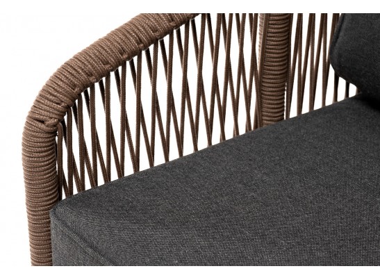 "Канны" кресло плетеное из роупа, основание дуб, роуп коричневый круглый, ткань темно-серая 027 в Набережных Челнах