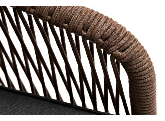 "Канны" кресло плетеное из роупа, основание дуб, роуп коричневый круглый, ткань темно-серая 027 в Набережных Челнах