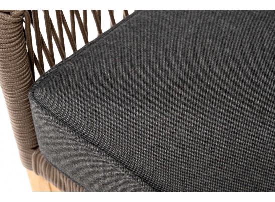 "Канны" кресло плетеное из роупа, основание дуб, роуп коричневый круглый, ткань темно-серая 027 в Набережных Челнах
