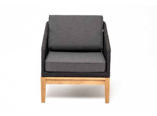 "Канны" кресло плетеное из роупа, основание дуб, роуп темно-серый круглый, ткань темно-серая 027 в Набережных Челнах