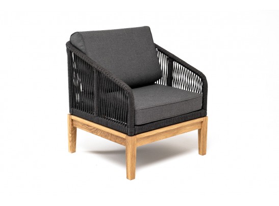 "Канны" кресло плетеное из роупа, основание дуб, роуп темно-серый круглый, ткань темно-серая 027 в Набережных Челнах