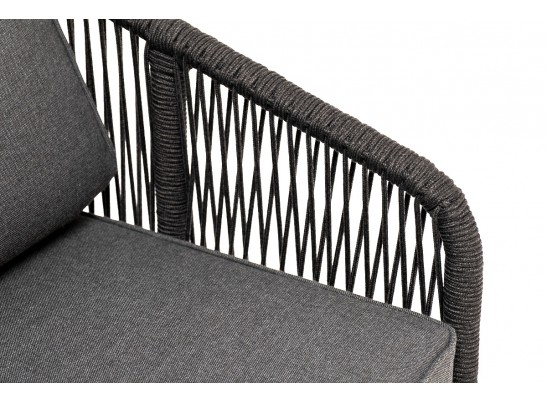 "Канны" кресло плетеное из роупа, основание дуб, роуп темно-серый круглый, ткань темно-серая 027 в Набережных Челнах