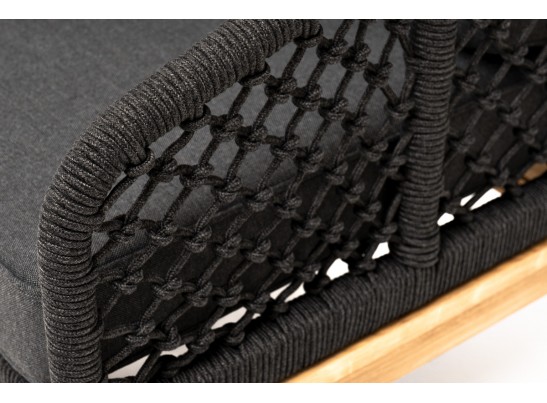 "Канны" кресло плетеное из роупа (узелки), основание дуб, роуп темно-серый круглый, ткань серая в Набережных Челнах