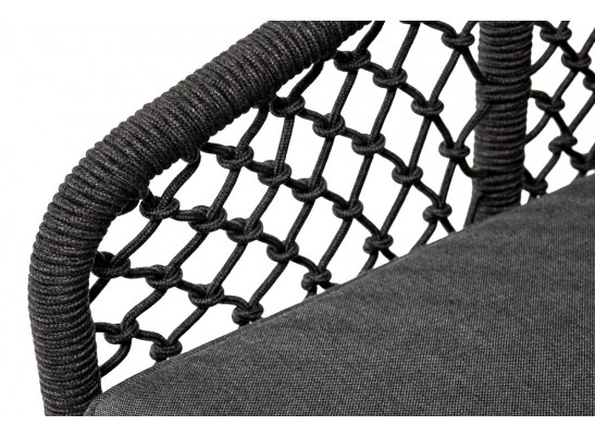 "Канны" кресло плетеное из роупа (узелки), основание дуб, роуп темно-серый круглый, ткань серая в Набережных Челнах