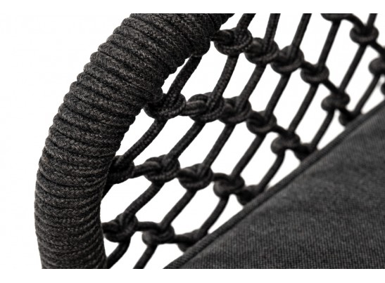 "Канны" кресло плетеное из роупа (узелки), основание дуб, роуп темно-серый круглый, ткань серая в Набережных Челнах