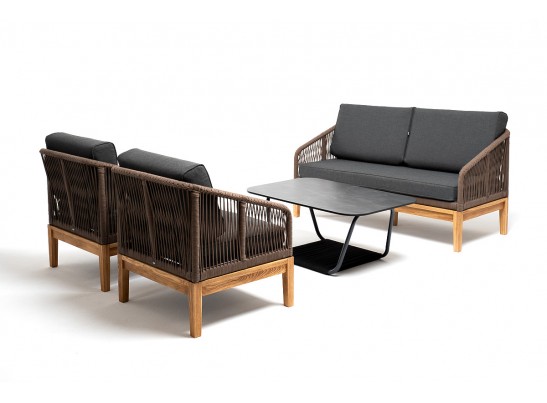 "Канны" лаунж-зона 4-местная из роупа со столиком "Канны" (серый гранит), основание дуб, роуп коричневый в Набережных Челнах