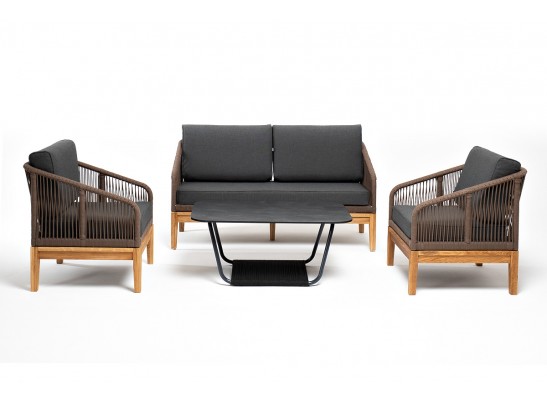 "Канны" лаунж-зона 4-местная из роупа со столиком "Канны" (серый гранит), основание дуб, роуп коричневый в Набережных Челнах