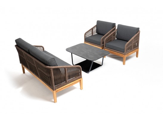 "Канны" лаунж-зона 4-местная из роупа со столиком "Канны" (серый гранит), основание дуб, роуп коричневый в Набережных Челнах